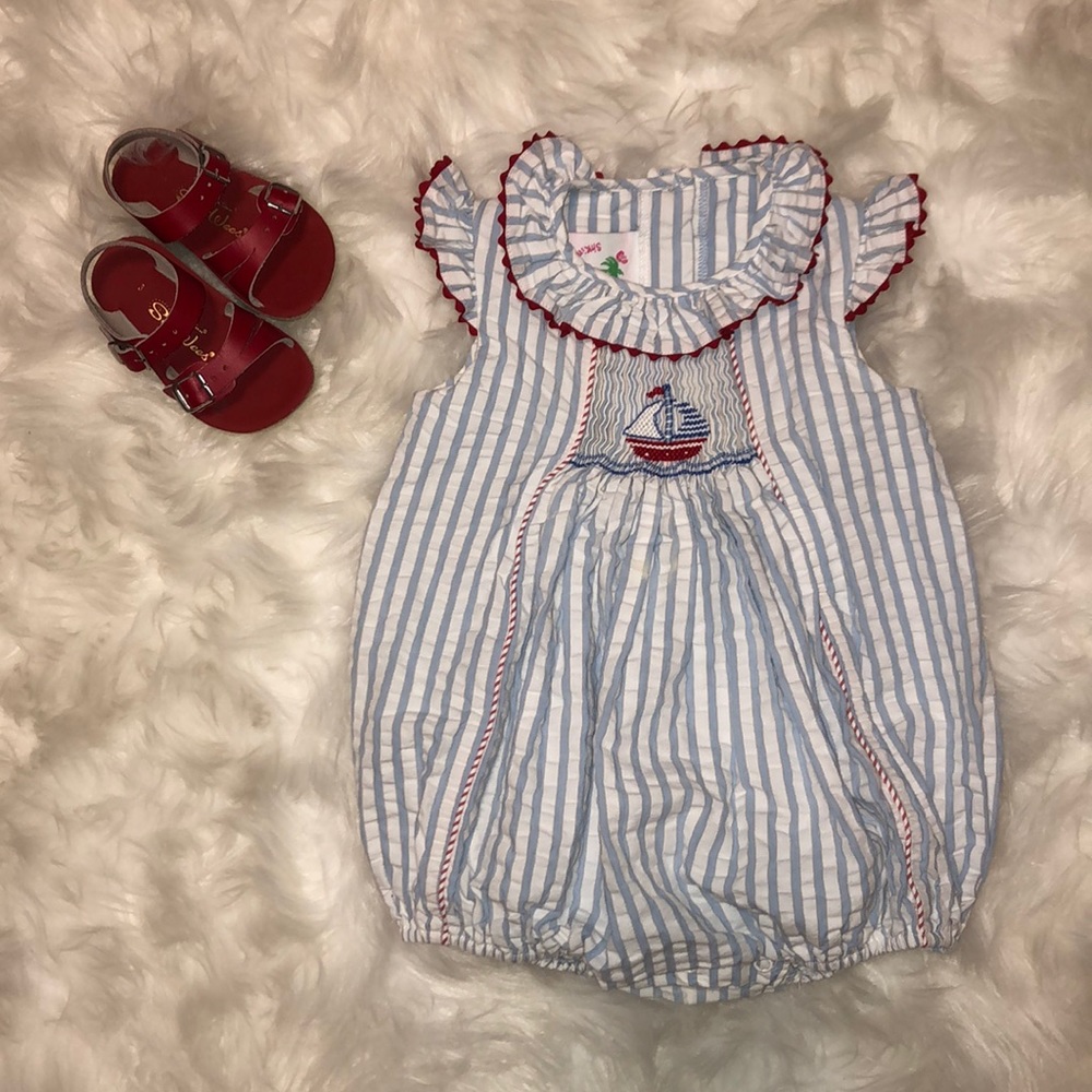Shrimp & Grits Smocked Sailboat Bubble 12m
